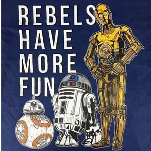 Star Wars Unisex L Rebels Have More Fun Blue S/S‎ Cotton Tee BB-8 R2D2 C-3PO EUC